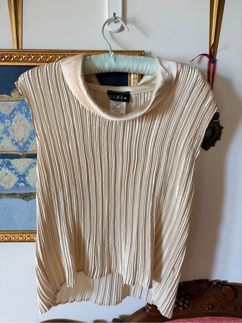 Libra Cream Pleated Mock-Neck Tank Top